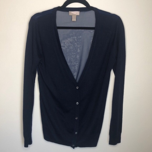 Navy Sheer Back Wool Cardigan - Picture 5 of 8